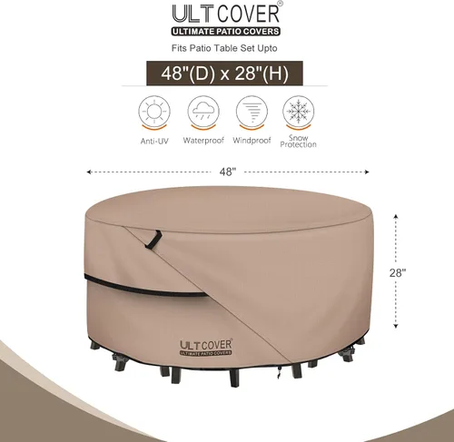 Miniatura 2 de ULTCOVER Cubierta redonda de 48 pulgadas para mesa de patio impermeable para conjunto de muebles de exterior Marrón