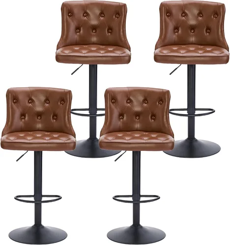 Miniatura 13 de FIRAVOE Juego de 2 taburetes de bar, taburetes de bar giratorios ajustables con respaldos, taburetes de bar de 25 a 34 pulgadas de altura de Negro