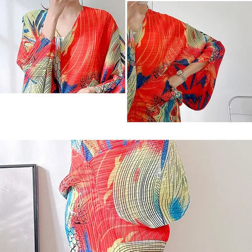 Miniatura 6 de ZYTECO Vestido plisado con estampado floral para mujer, cuello en V, manga corta, estilo dolman, casual, fluido, para invitadas de boda