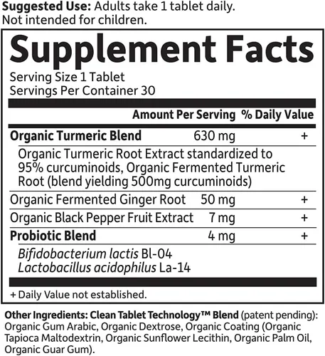 Miniatura 5 de Garden of Life Organics Apoyo para articulaciones y movilidad de cúrcuma de máxima potencia 30 tabletas - 500mg de curcumina