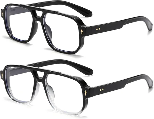 Miniatura 20 de PORADAY Gafas de Bloqueo de Luz Azul para Mujeres y Hombres Estilo Retro Cuadrado de los Años 70 Gafas de Aviador Gafas Rectangulares para A1 negro