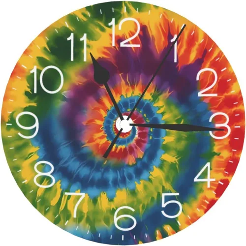 Miniatura 9 de Reloj de pared redondo tribal étnico teñido anudado, silencioso, sin tictac, relojes decorativos de cuarzo a pilas, relojes de escritorio Teñido