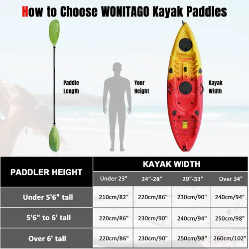 Miniatura 7 de Remos de Kayak con Eje de Aleación y Pala de PP, Remos Flotantes para Kayak, Ajustables 230-250 cm/90-98 Pulgadas, 210-230 cm/82-90 Pulgadas Verde