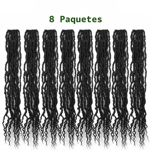 Miniatura 4 de Mytarku 8 paquetes de rastas suaves de 24 pulgadas con extremos rizados, rastas de pelo sintético de ganchillo bohemias para mujeres rastas de 1b