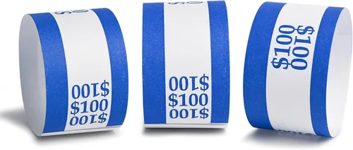 Miniatura 4 de L LIKED Paquete de 100 correas de moneda, envoltorios de billetes de dinero con autosellado (azul $100-100 PCS)