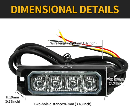 Miniatura 6 de Purishion - Luz estroboscópica con 4 luces LED color ámbar, impermeable, para barra de precaución, 10 patrones intermitentes, apto para automóvil