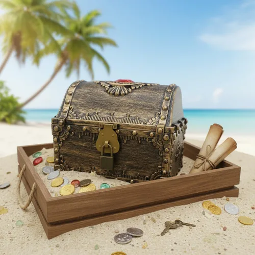 Miniatura 7 de Cofre del tesoro para niños, cofre de pirata de juguete de plástico decorativo, caja de almacenamiento de colección de tesoros del profesor