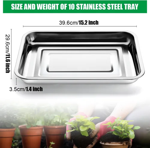 Miniatura 2 de RooTrimmer Bandejas de acero inoxidable para plantas, paquete de 5 bandejas multiusos para plantas de interior y exterior, bandeja de inicio