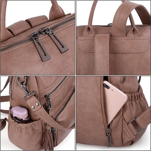 Miniatura 5 de UTO Mochila de cuero vegano para mujer, diseño de moda, convertible con borla, para viajes, con borla