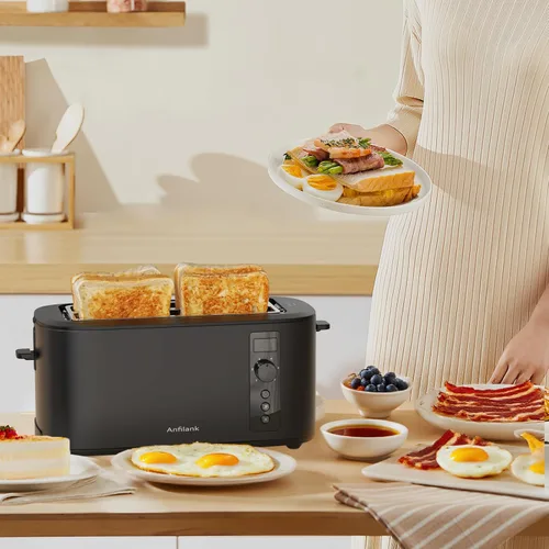 Miniatura 8 de Anfilank Tostadora de 4 Rebanadas de Ranura Extra Ancha Larga de 1.5 pulgadas con Temporizador de Cuenta Regresiva, 6 Ajustes de Tostado, Estante