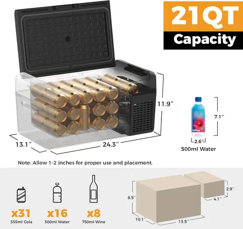 Miniatura 8 de Setpower - Hielera, refrigerador y congelador portátil de automóvil de 12 V, 50 horas, 21 cuartos de galón, eléctrica, para vehículos: SUV, RV, van