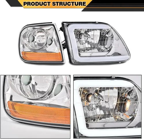 Miniatura 6 de CNNELL Juego de faros LED DRL estilo relámpago y luces de estacionamiento de esquina Lig compatibles con F150 Expedition 1997-2002/Ford F150