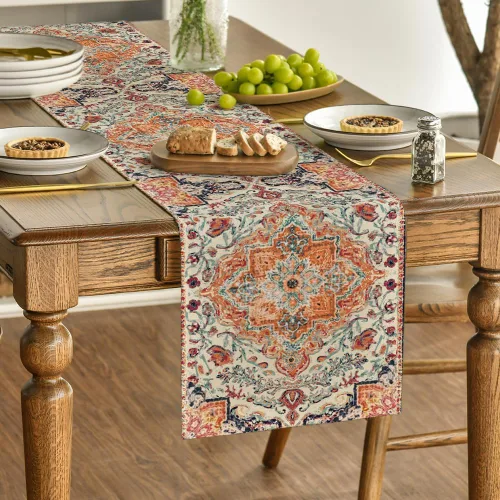 Miniatura 3 de Artoid Mode Camino de Mesa Estilo Boho Bohemia Naranja, Decoración Mágica de Otoño para Cocina y Comedor de Estilo Rústico y Granja, para Decoración