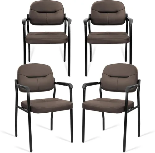 Miniatura 10 de CLATINA Juego de 2 sillas de cuero para invitados de oficina, sillas de recepción, sin ruedas, con reposabrazos y soporte de madera, sillón
