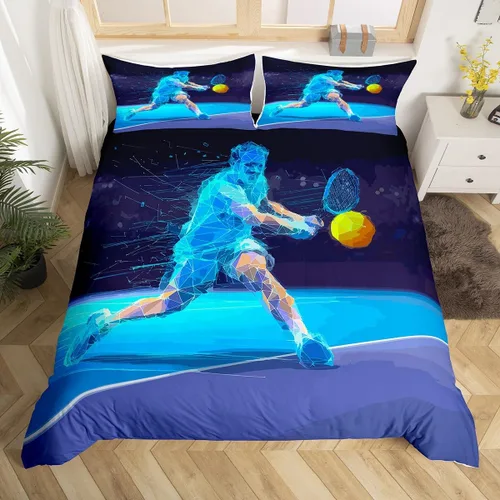 Miniatura 3 de Erosebridal Juego de ropa de cama con pelota de tenis para niños, funda de edredón con temática de juegos deportivos, tamaño individual para niños