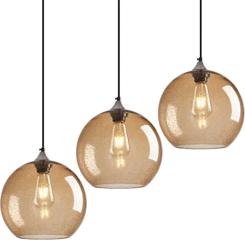 Miniatura 38 de Luces colgantes de vidrio marrón claro, iluminación de isla de cocina, lámparas colgantes de globo, iluminación colgante moderna para dormitorio