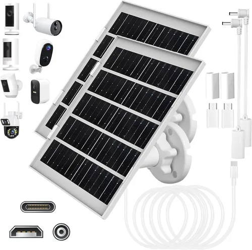 Cargador de panel solar de 8 W para cámaras de seguridad al aire libre, con Micro USB/USB-C y puerto DC (35 x 135), se ajusta a