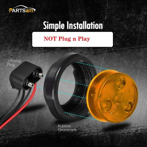 Miniatura 4 de Partsam Paquete de 10 (5 ámbar + 5 rojo) de 2 pulgadas de luz LED redonda de marcador lateral con ojales, montaje empotrado, 4 LED, sellado, 2 luces