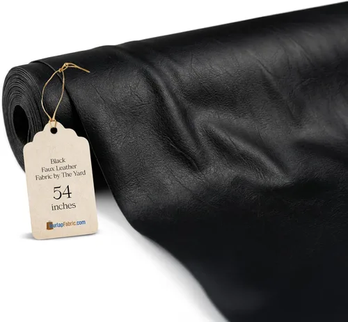 Vinilo negro de piel sintética de 54 pulgadas de ancho, tela de tapicería resistente con respaldo de punto blanco, envoltura de vinilo de piel negra