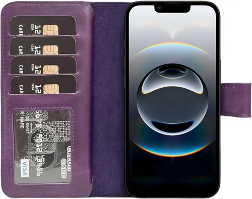 Miniatura 45 de HARDISTON Funda de piel auténtica de alta calidad hecha a mano para iPhone 11 Pro de 5.8 pulgadas, tarjeteros de doble folio, funda magnética Negro
