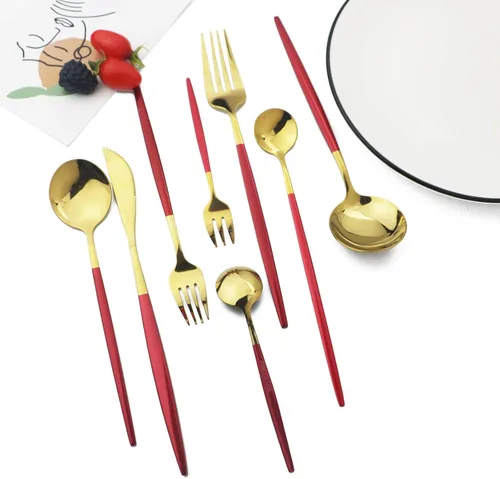 Miniatura 2 de JASHII Juego de cubiertos de 32 piezas con tenedor para tartas, mango largo, cubiertos de acero inoxidable para 4 juegos de vajilla de comer, aptos