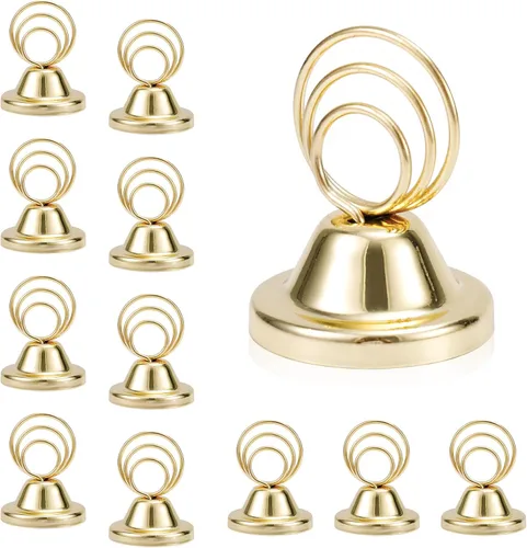 12 soportes para números de mesa, soporte de alambre con acabado de metal, soporte para fotos, tarjetas de lugar, soporte para fotos, suministros de