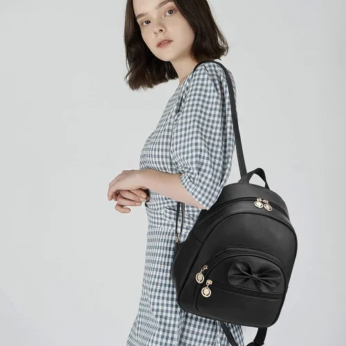 Miniatura 3 de Linda mini mochila de cuero a la moda para niñas y mujeres, Rosa-grande, M, Mochilas Daypack