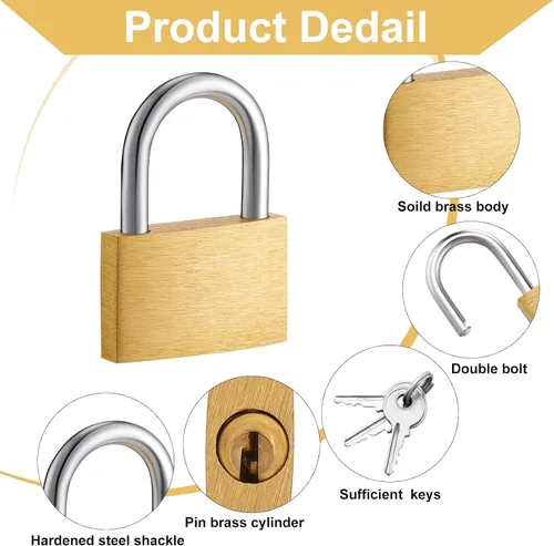 Miniatura 3 de Kenning 16 candados de latón macizo de 0.98 pulgadas con llave resistente a la intemperie, cerraduras de equipaje, cerradura de maleta, cuerpo ancho