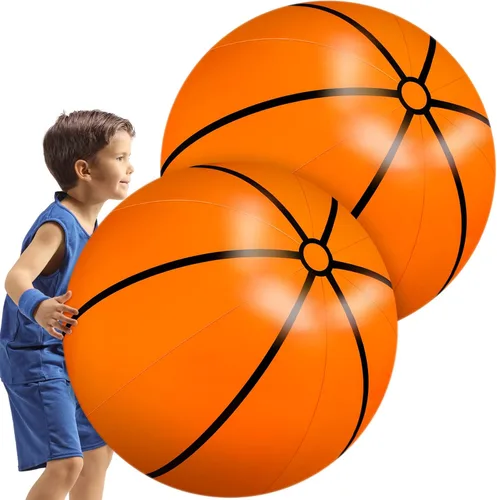 Meooeck 2 unidades de baloncesto inflables de 27 pulgadas, decoraciones grandes de fiesta de baloncesto, bolas inflables gigantes para juegos de