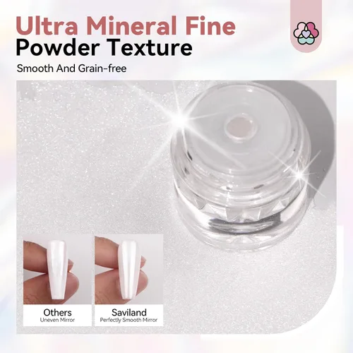Miniatura 4 de SAVILAND Polvo de uñas cromado con perla blanca: 1 g de polvo de cromo con efecto espejo metálico, unicornio, iridiscente, nacarado, aurora
