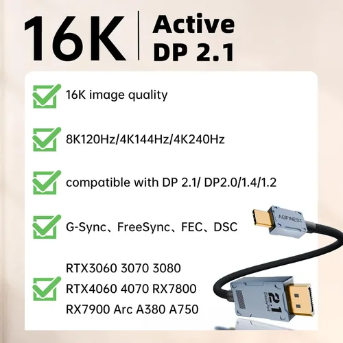 Miniatura 4 de Cable USB C a DisplayPort 2.1, certificado VESA [16K @30Hz 8K @120Hz 4K @240Hz], compatible con MacBook Pro, iPad Pro, computadoras portátiles