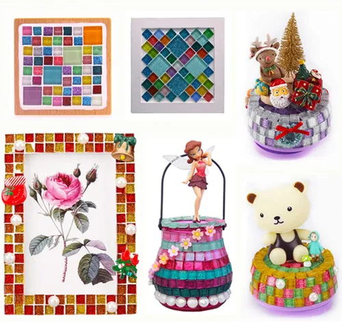 Miniatura 3 de Azulejos de mosaico, azulejos de vidrio, piezas de vidrio de mosaico de cristal brillante cuadrado a granel para decoración del hogar o manualidades
