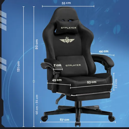 Miniatura 2 de GTPLAYER Silla de juegos grande y alta de tela con cojín de resorte de bolsillo, silla ergonómica de computadora de respaldo alto con reposapiés