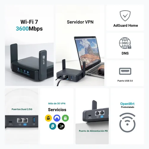 Miniatura 3 de GL.iNet GL-BE3600 (Slate 7) Router Portátil de Viaje, Wi-Fi 7 de Doble Banda en Bolsillo, Router 2.5G, Routers VPN Portátiles WiFi para Viajes