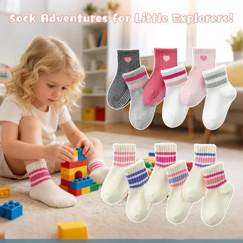 Miniatura 2 de Calcetines para niña pequeña con agarre loco para niños, calcetines antideslizantes y bonitos de 0-6 6-12-18 meses 1-3T 4T 5T