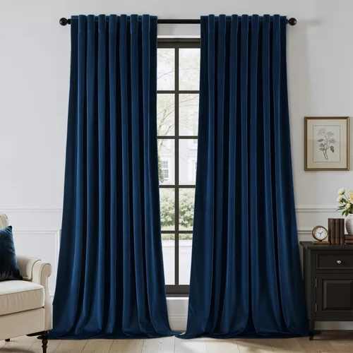 Miniatura 26 de EMEMA Juego de 2 paneles de cortinas de terciopelo de 63 pulgadas, con pestaña trasera y bolsillo para barra, cortinas con aislamiento térmico