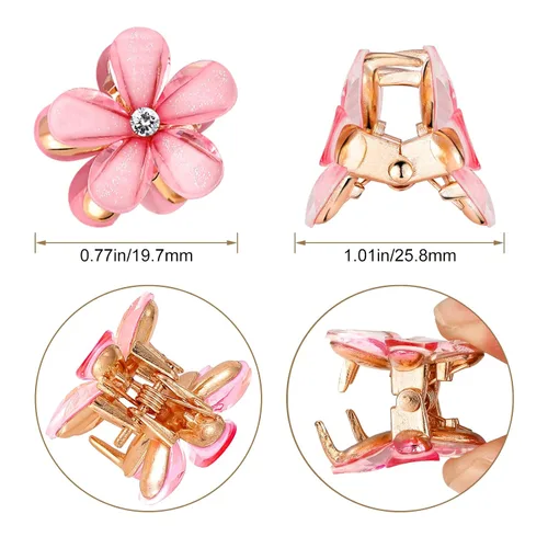 Miniatura 2 de 10 pinzas para el cabello de flores para niñas, pinzas pequeñas para el cabello, mini pinzas de flores con cristal, bonitos clips de garra de metal