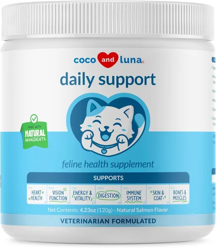 Multivitamínico para gatos en polvo de 4 oz - Soporte inmunológico, para ojos, piel y corazón | With L-Lysine, Taurine, Spirulina & Fish Oil.