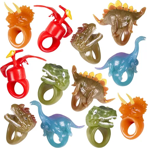 Kangaroo Paquete de 12 anillos de dinosaurio con luz LED a granel, luces LED intermitentes coloridas para los dedos, recuerdos de fiesta para