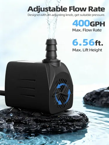 Miniatura 4 de Bomba de agua sumergible de 400 GPH (1500 L/H, 25 W), bomba de fuente de agua ultra silenciosa con elevación de 6.56 pies y manguera de 6.5 pies, 3