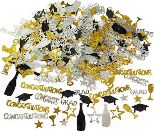 Miniatura 4 de ZERODECO Decoraciones para graduación, cartel en negro y dorado, pompones de papel espirales colgantes, confeti de papel, guirnaldas y globos