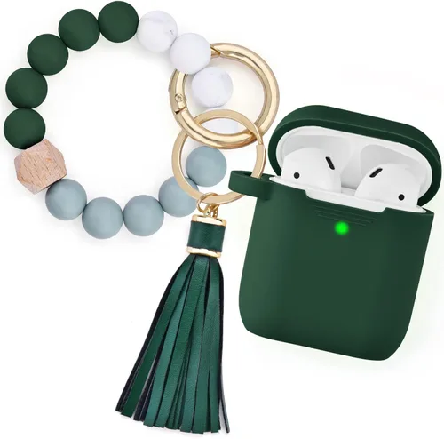 Miniatura 10 de Filoto Compatible con funda para Airpod, bonita funda 2/1 para mujer, funda protectora de silicona con llavero de pulsera (verde cactus)