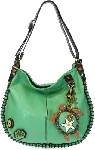 Chala Bolsos de mano, estilo casual, suave, grande hombro o bolso cruzado con llavero, color verde azulado, Búho