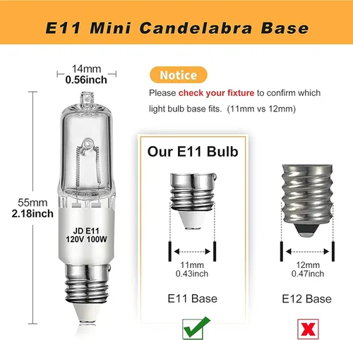 Miniatura 2 de JDE11 Bombillas Halógenas Mini Candelabra de 120V 100W, Bombilla T4 100W JD E11 Paquete de 4 (Bombilla LED E11 de Repuesto) 2700K Blanco Cálido