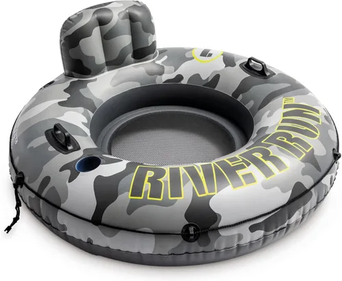 Miniatura 2 de Intex 56835EP River Run I - Balsa inflable remolcable de agua flotante con portavasos y asas para río, lago o piscinas, camuflaje gris (paquete de 4)