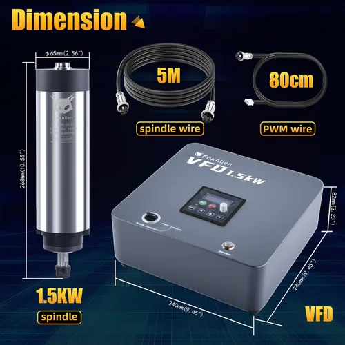 Miniatura 7 de Kit de motor de husillo CNC enfriado por aire VFD FoxAlien de 1.5KW para máquina de enrutador CNC, husillo de 65mm de diámetro 24000 RPM