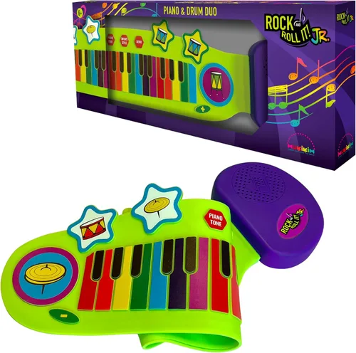 MUKIKIM Jr Piano and Drum Duo - Piano flexible portátil y almohadilla de batería juguete para niños a partir de 3 años. Juego educativo de