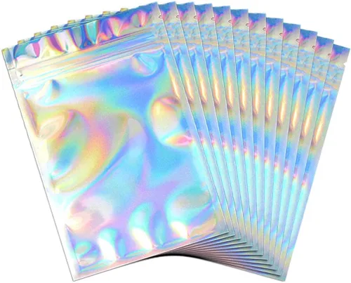 Miniatura 10 de 100 bolsas resellables a prueba de olores, bolsas planas transparentes para almacenamiento de alimentos, bolsas de embalaje de plástico de aluminio
