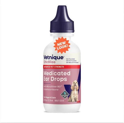 Oticbliss - Paquete de gotas para infección de oídos y toallitas de limpieza avanzada para perros y gatos, 0.2% MicroSilver BG y 1% gotas de