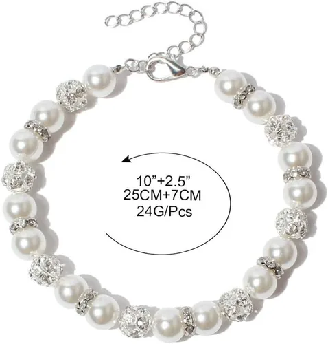 Miniatura 3 de Collar de diamantes de perlas para mascotas, collar ajustable para gatos y perros